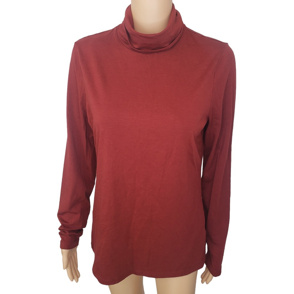 Lands End Burgundy Maroon Red Turtleneck Sweater Cotton Blend Med T 10-12